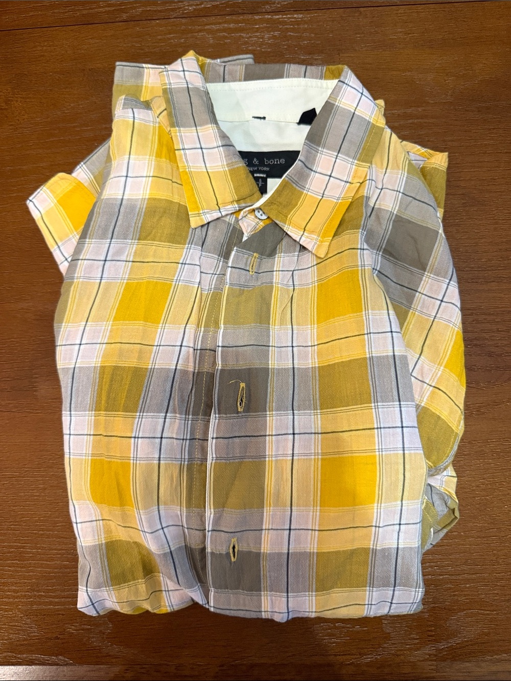 rag & bone Yellow and Gray Plaid Button-Down Shirt